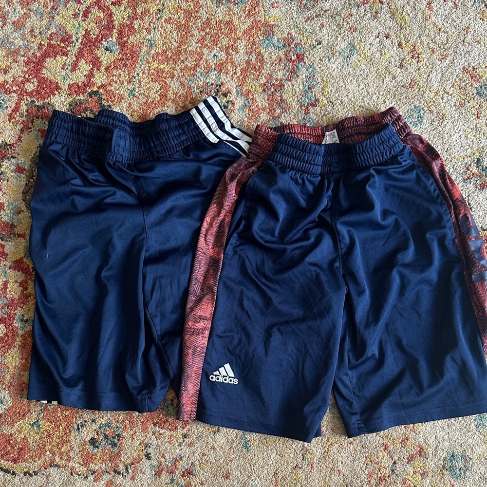 2 Adidas Kids Navy and Red Shorts Duo